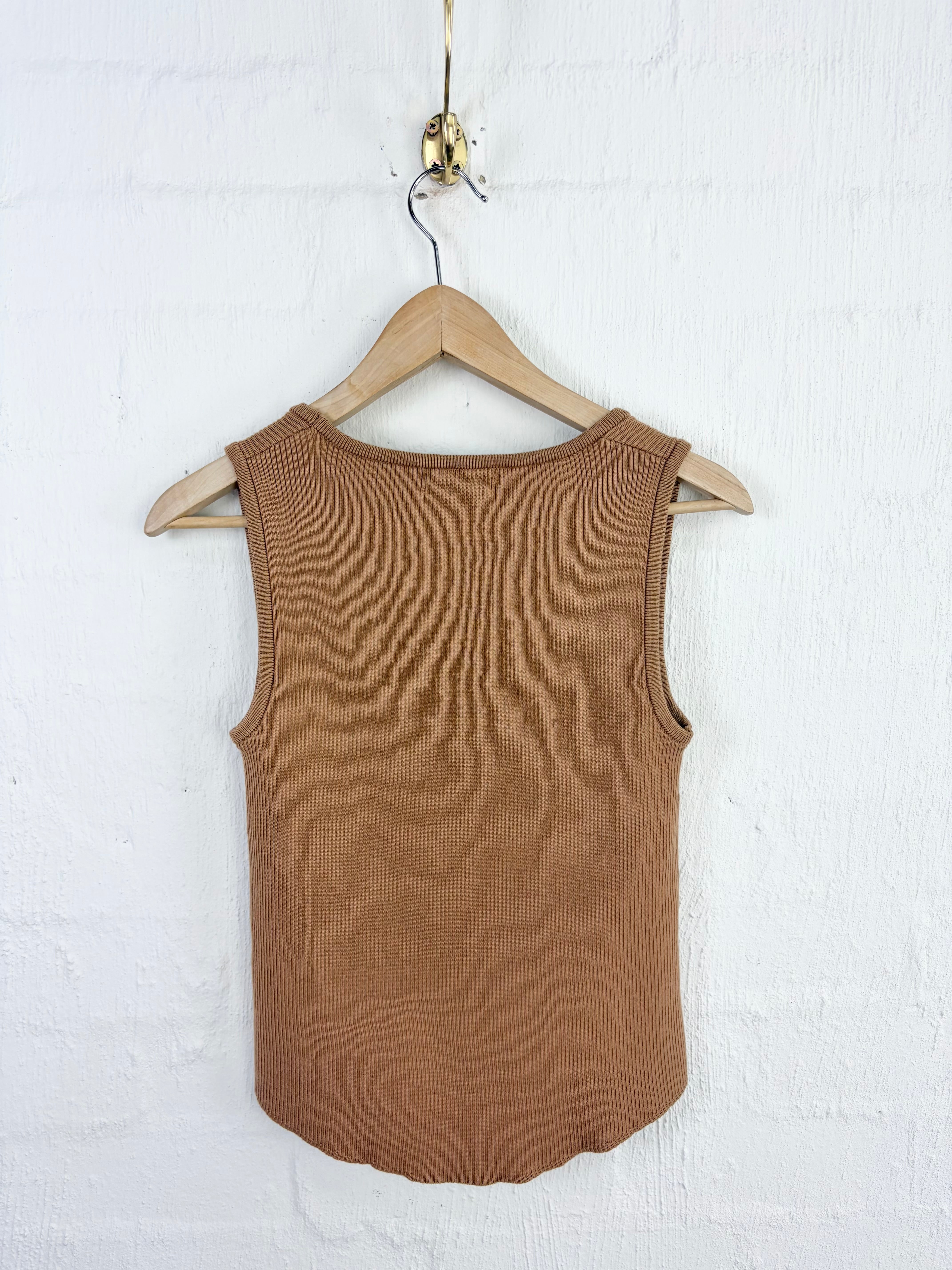 McIntyre Merino Khaki Scoop Neck Sleeveless Knit Top - AU10/12