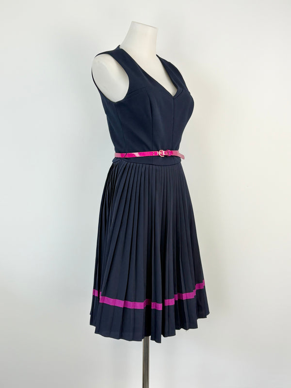 Ted Baker Navy Blue Pleated-Skirt Midi Dress - AU8