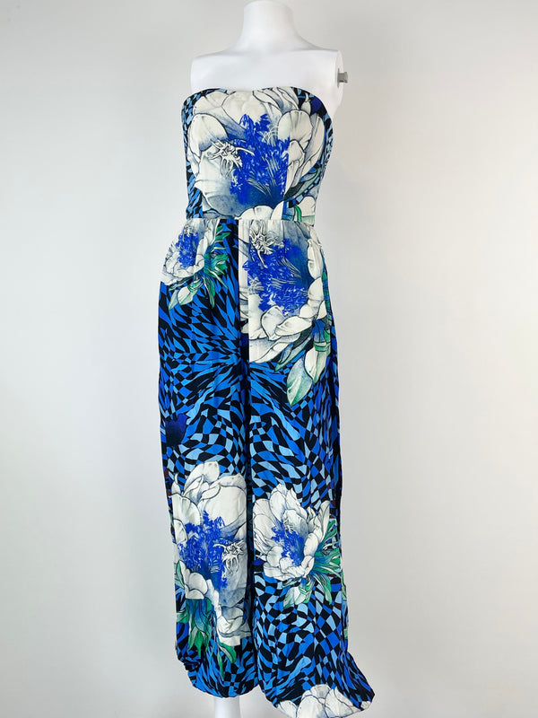 Scanlan Theodore Blue & White Floral Strapless Jumpsuit - AU6