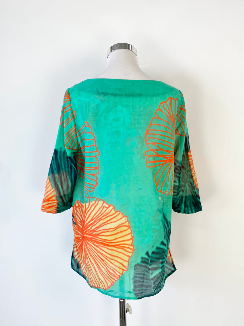 Megan Salmon Emerald Green & Orange Patterned Shirt - AU10