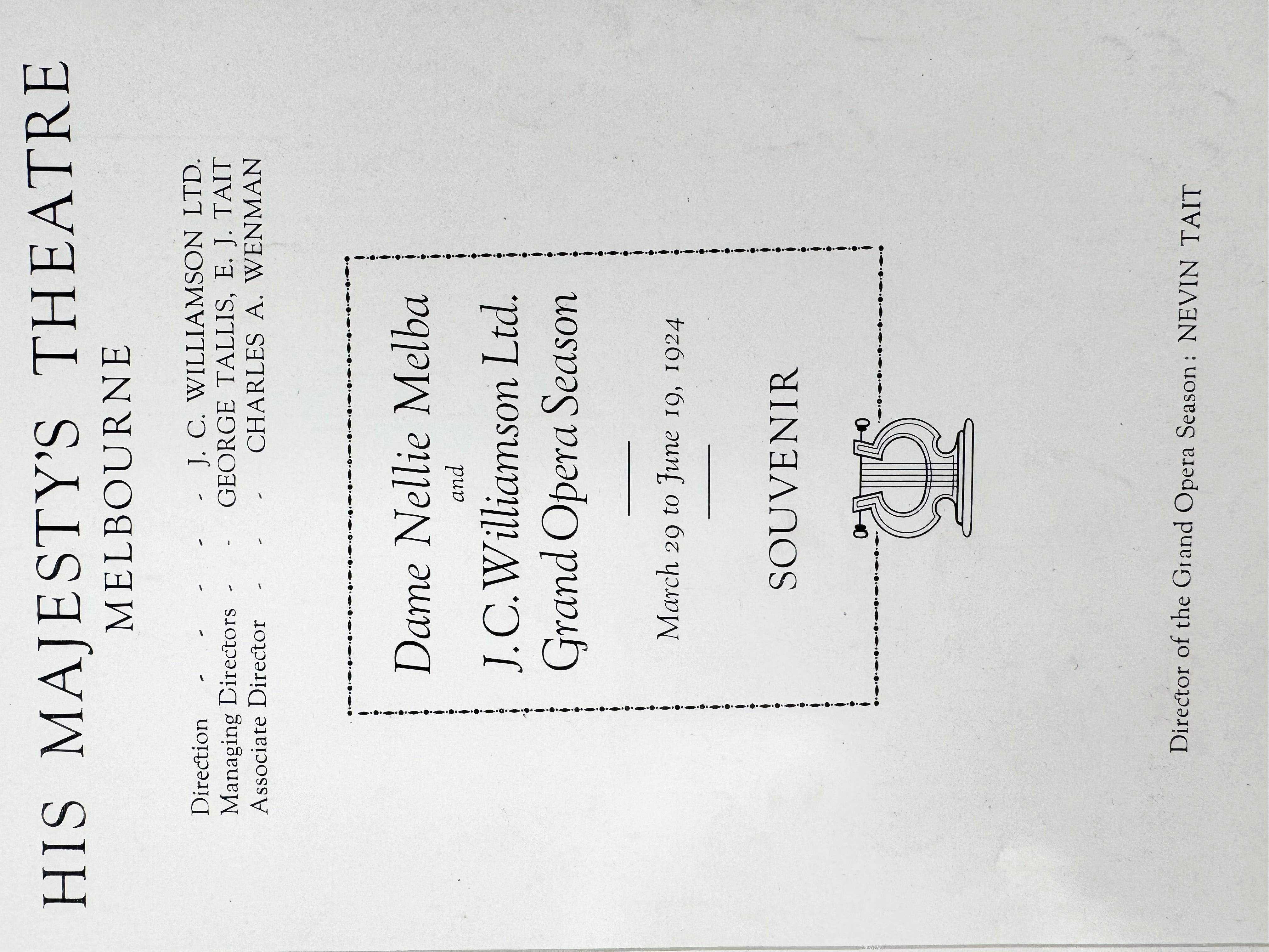 Programme - 'Grand 1924 Opera Season', Dame Nellie Melba & J.C. Williamson Program