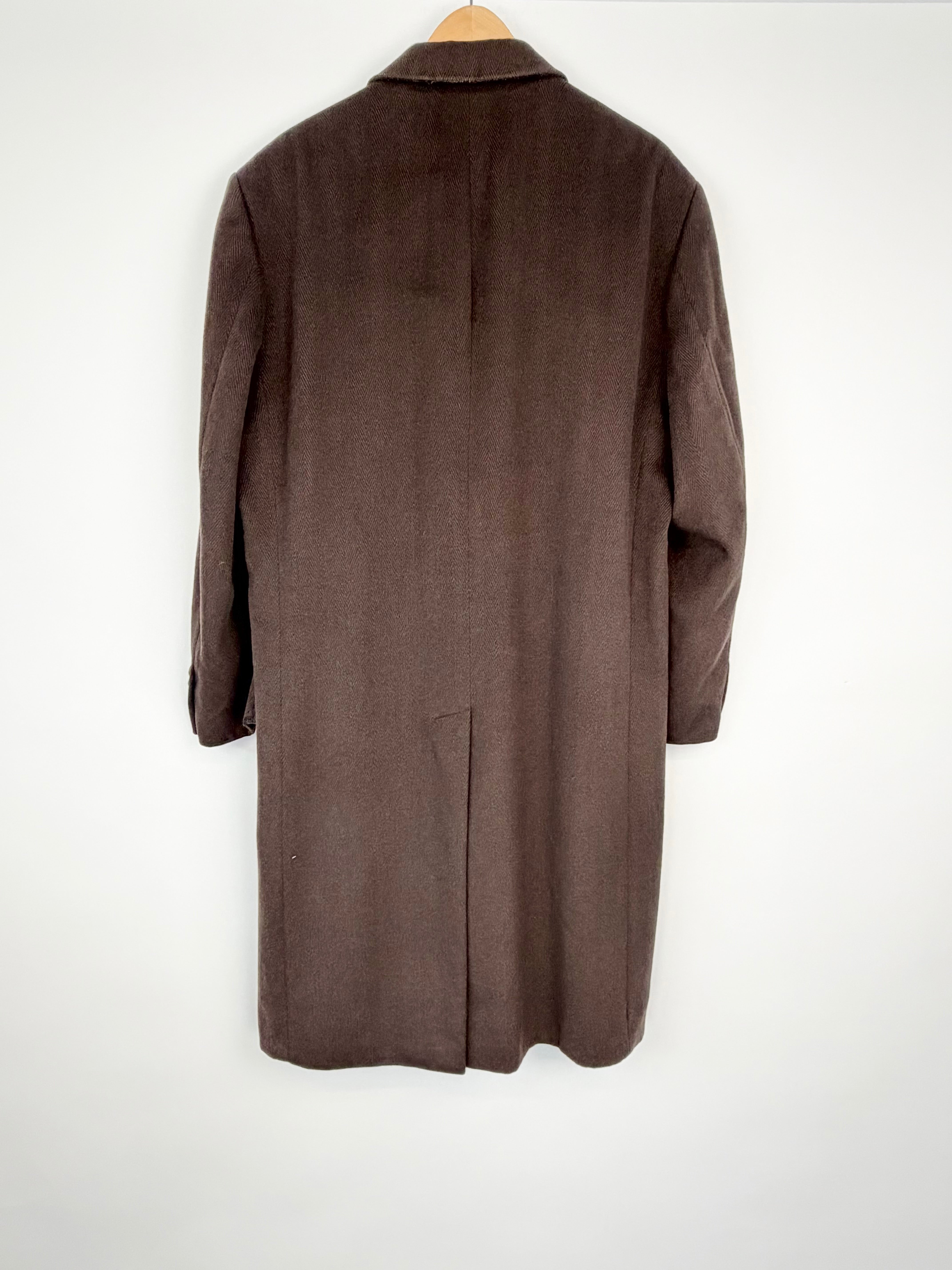 Calvin Klein Walnut Herringbone Pattern Cashmere Coat - 42