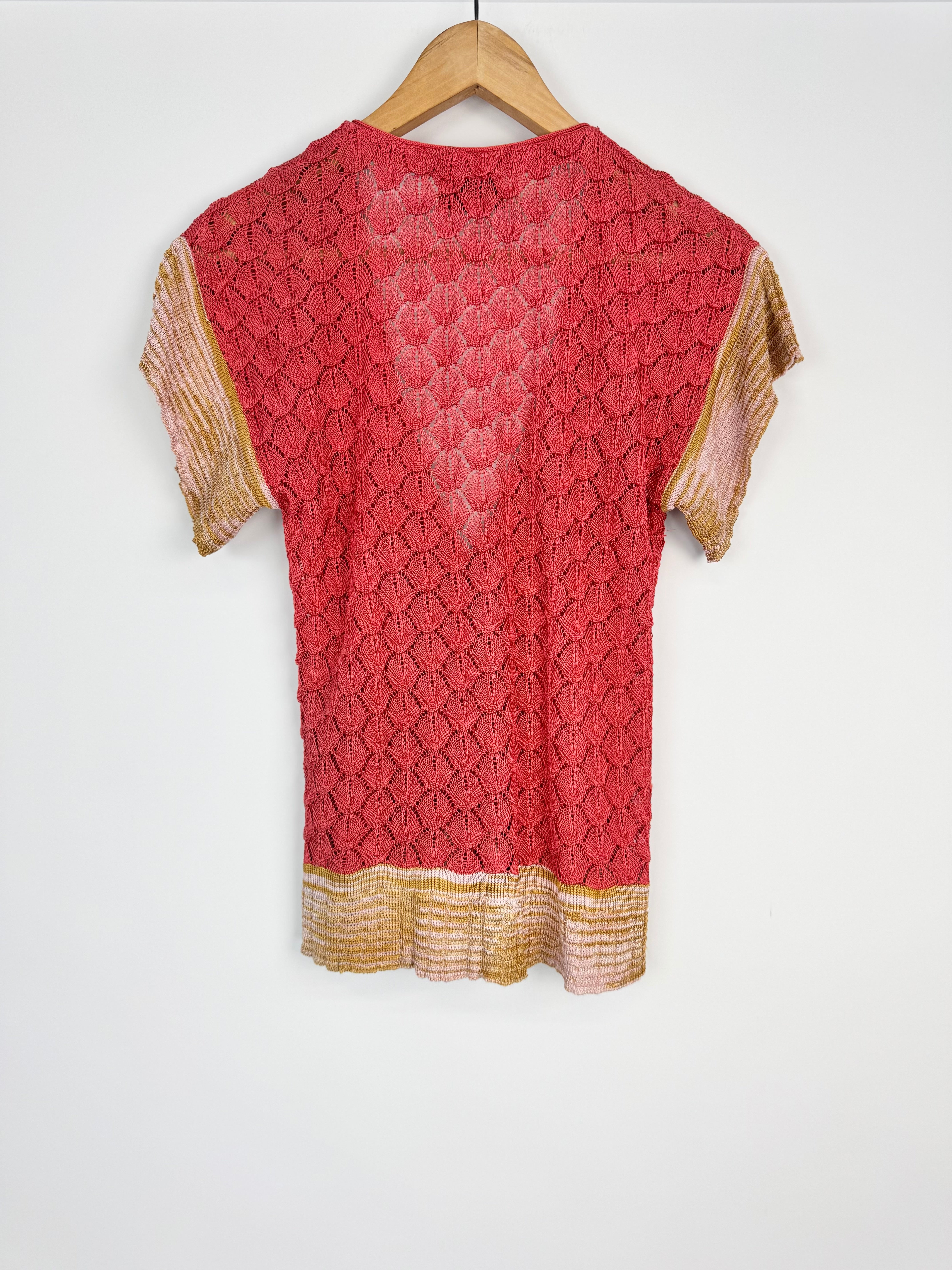 Missoni Dark Coral Scallop Pattern Knit Shirt Sleeve Button Up - AU10/12