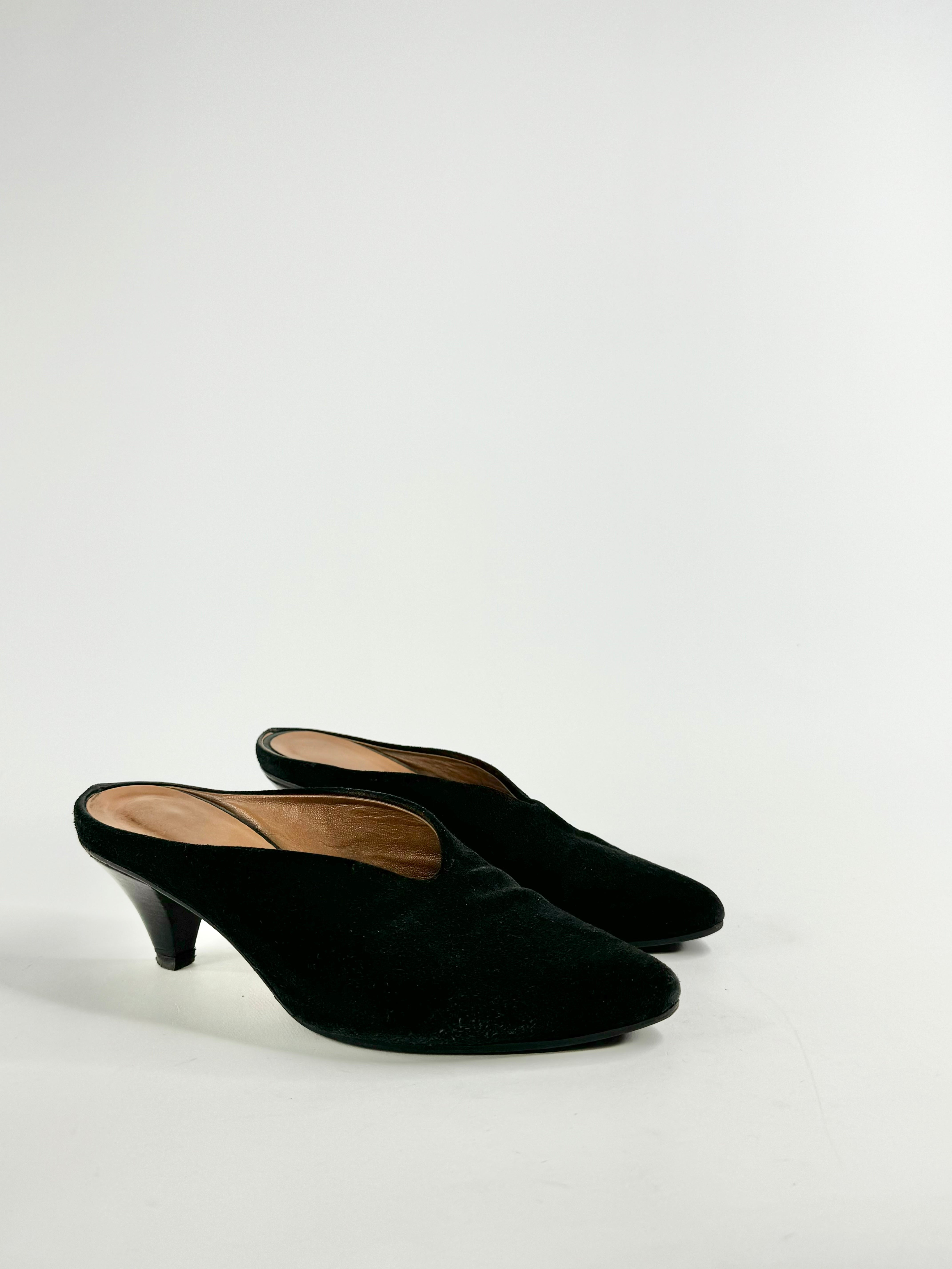 Vintage Black Suede Mules - EU39