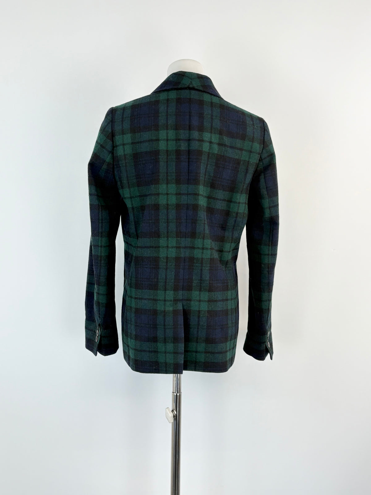 Sézane Navy Tartan 'Christie' Double-Breasted Blazer - AU8