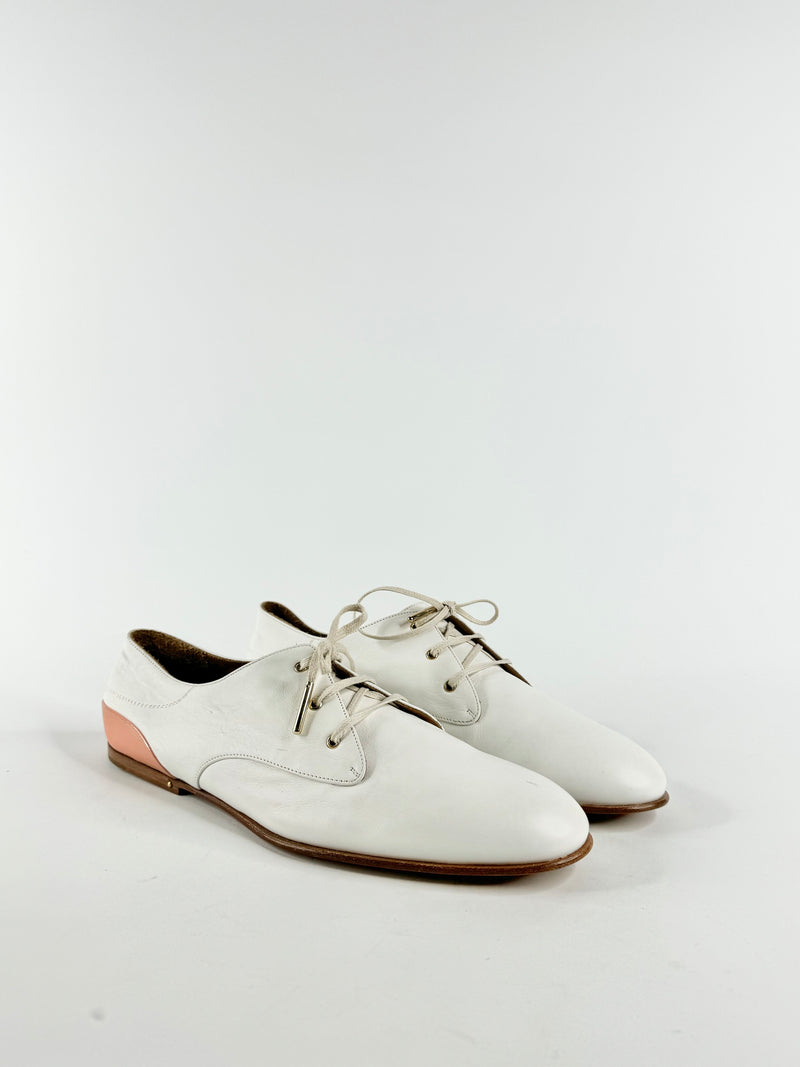 Chloe Milady White Leather Lace Up  Oxfords Flats - EU38