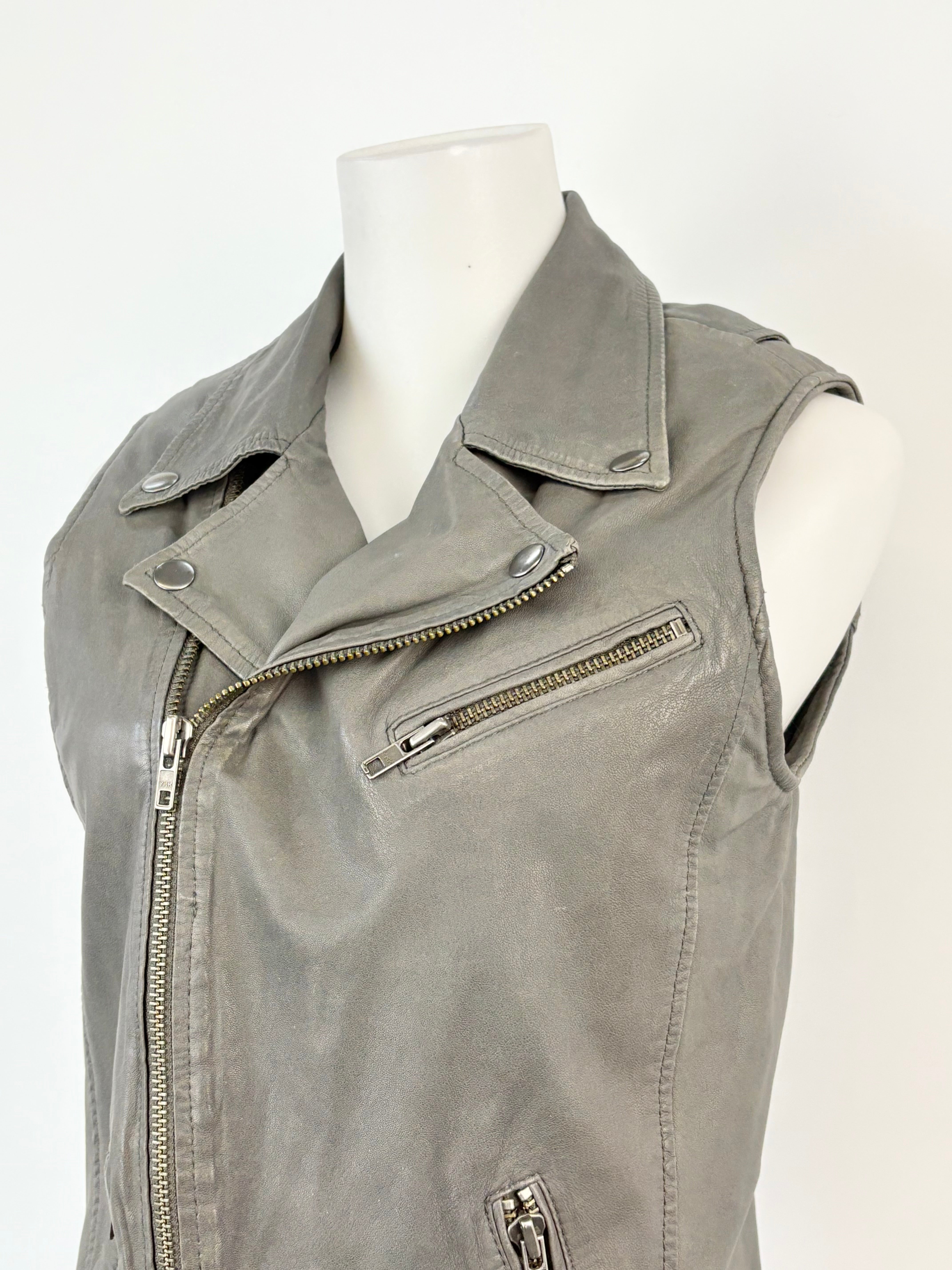 Maje Charcoal 'Etrille' Sleeveless Leather Jacket - AU10