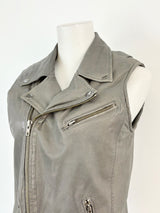 Maje Charcoal 'Etrille' Sleeveless Leather Jacket - AU10