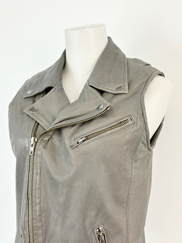 Maje Charcoal 'Etrille' Sleeveless Leather Jacket - AU10
