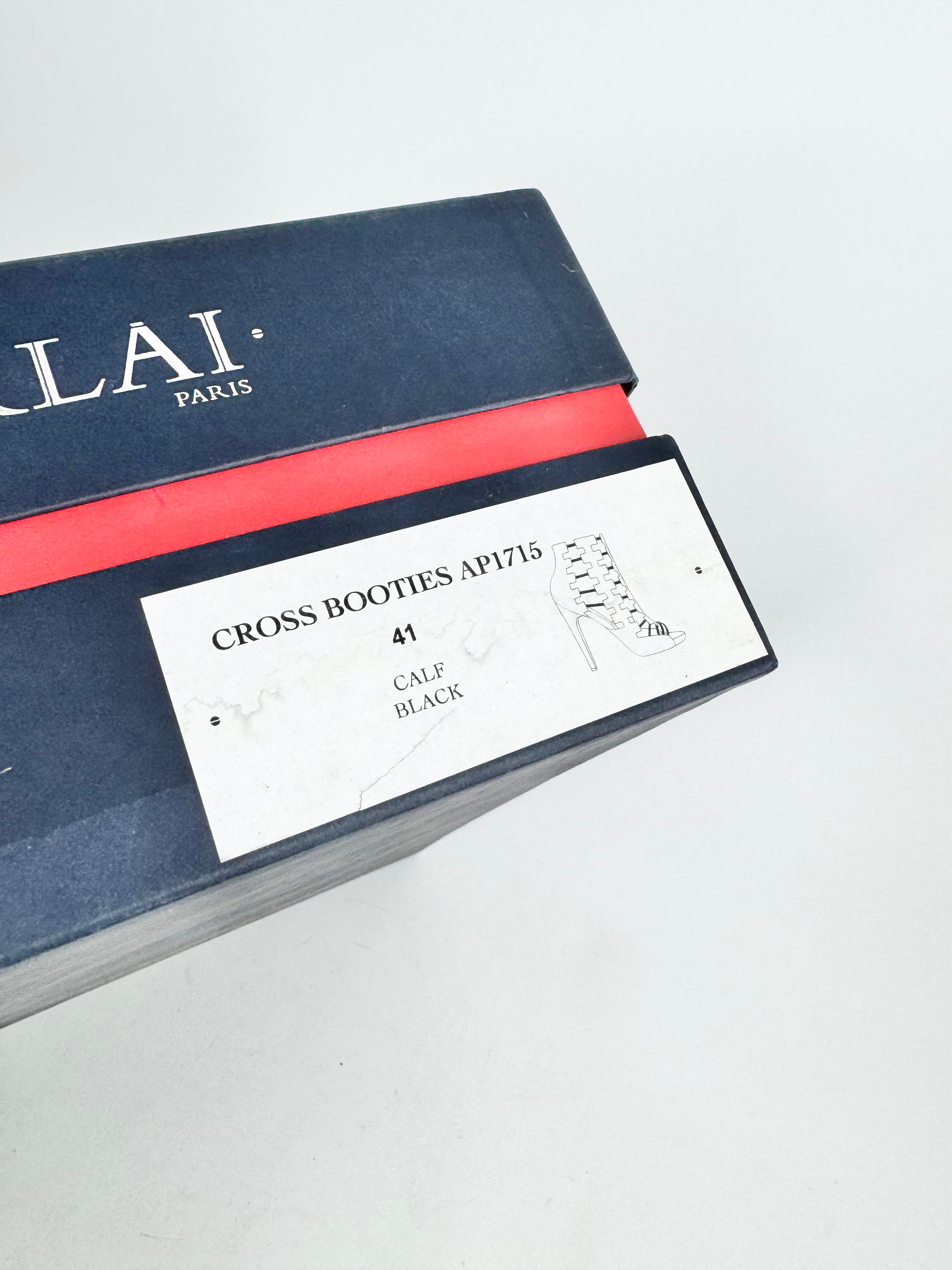 Aperlai Paris Black Leather 'Cross Booties' Stilettos - EU41