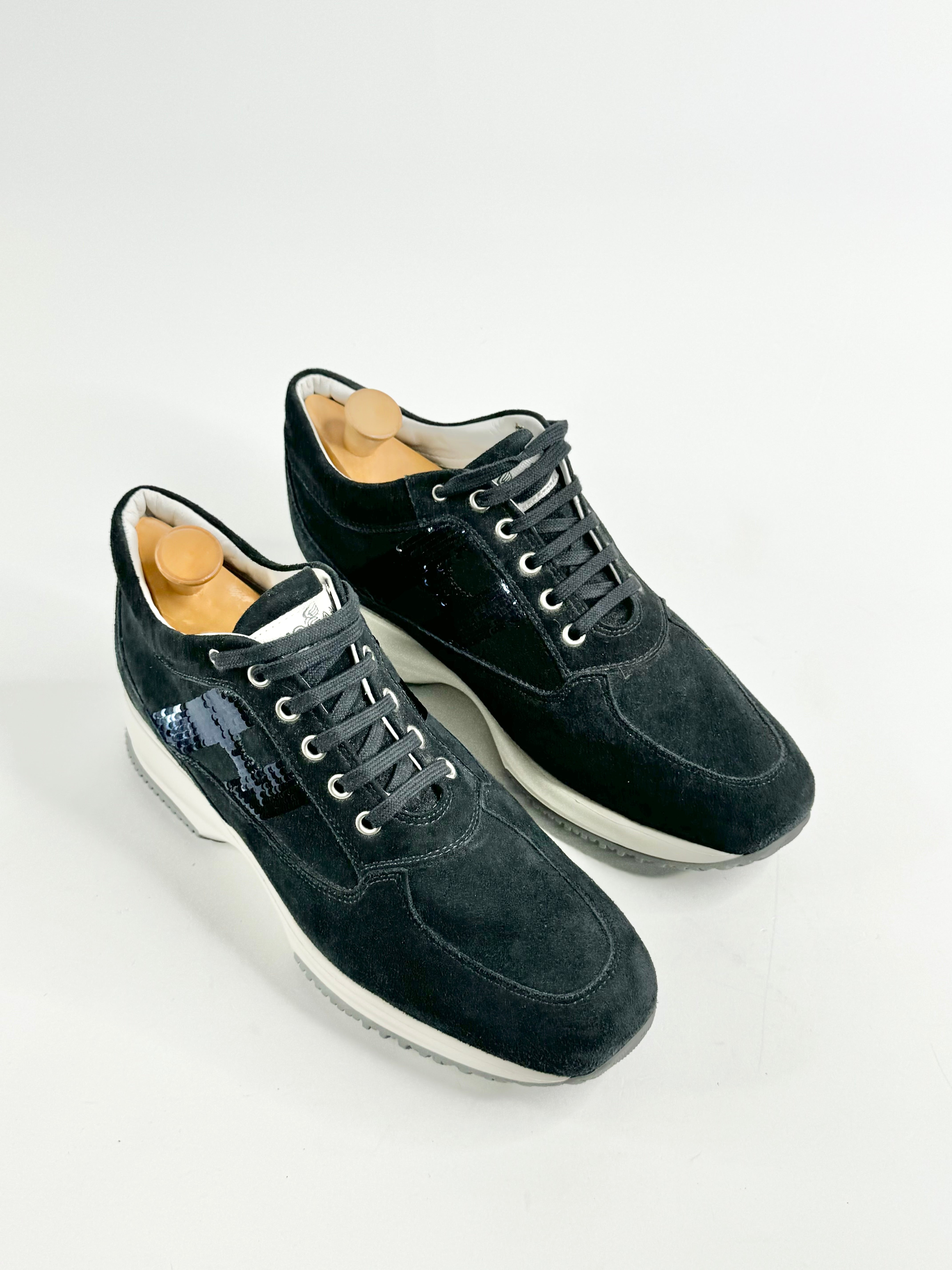 Hogan Interative Navy Blue Sequin Embellished Sneakers - EU40