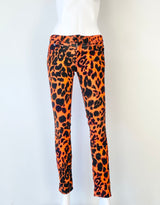 R13 'Kate Skinny' Orange Leopard Skinny Jeans - AU4/6