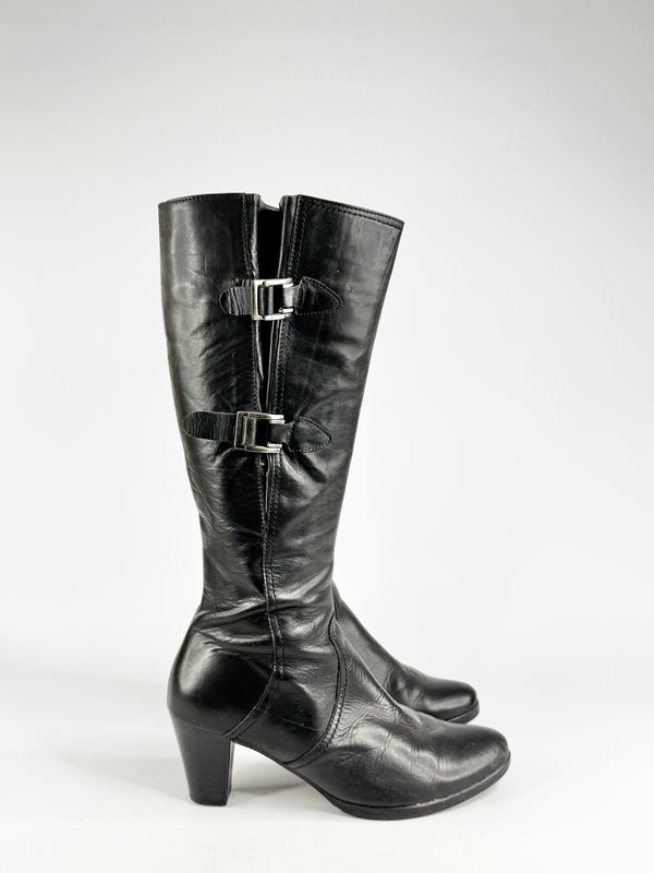 Gabor Black Leather Heeled Boots - 5.5