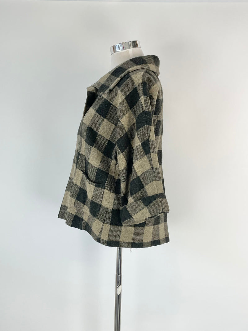 Weekend Max Mara Taupe & Black Checkered Wool Jacket - AU12/14