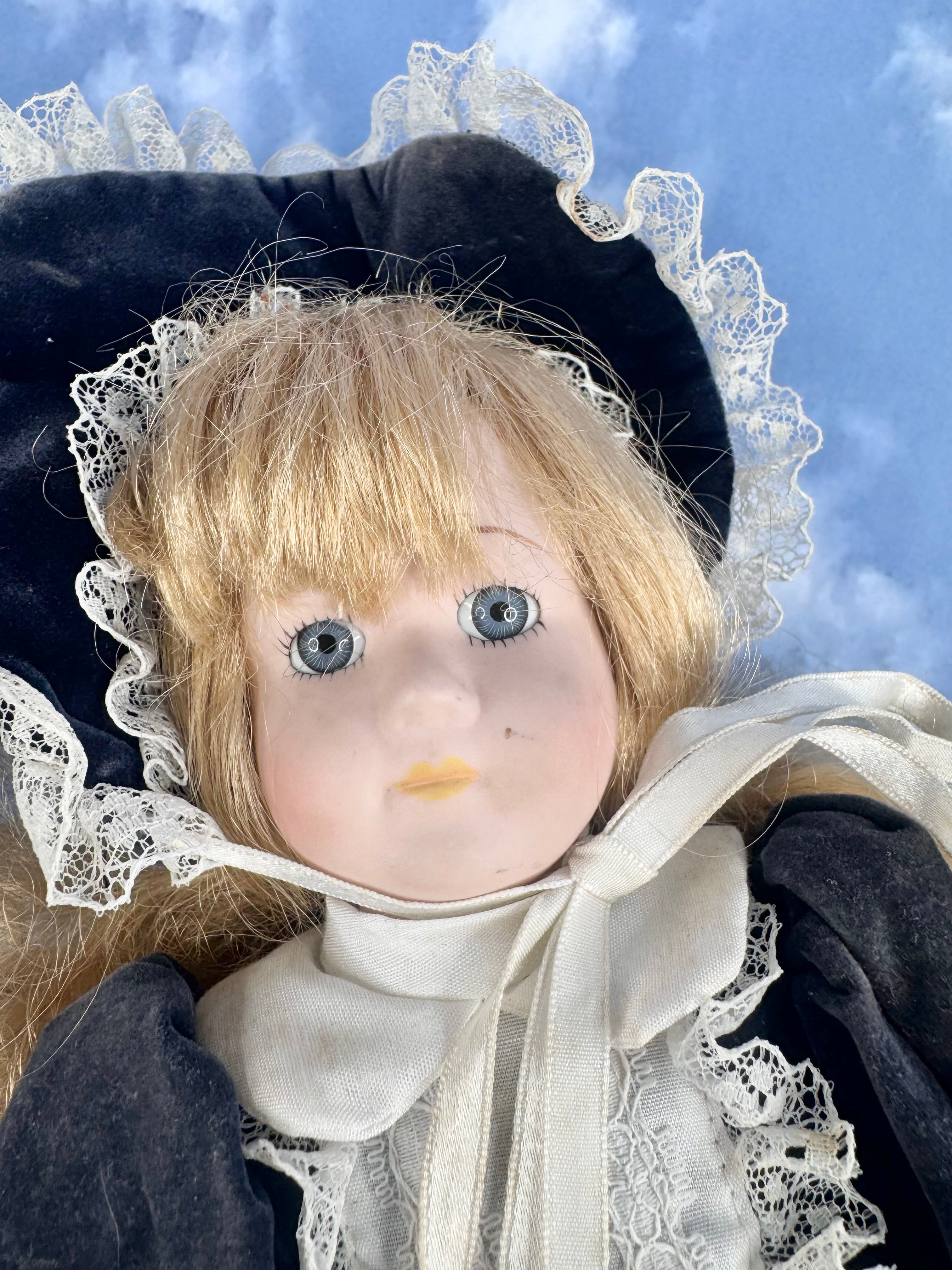 Black Velvet & White Lace China Doll