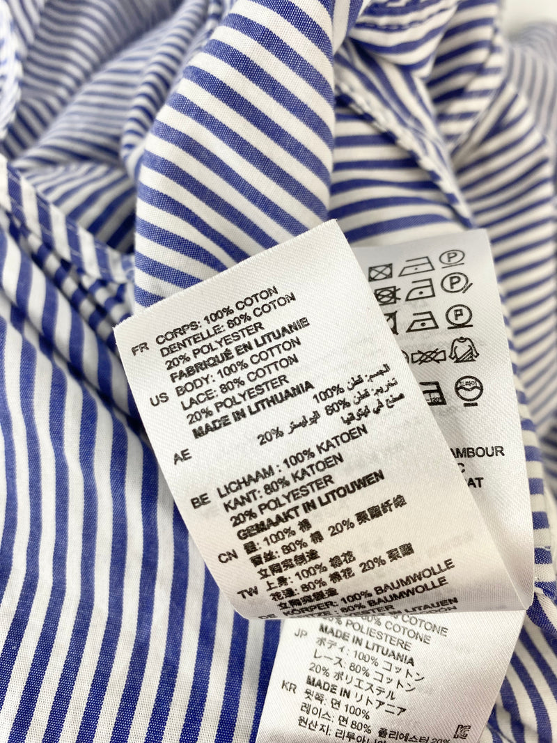 Sandro Blue & White Candy Stripe Lace Embellished Summer Dress - AU8