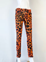 R13 'Kate Skinny' Orange Leopard Skinny Jeans - AU4/6