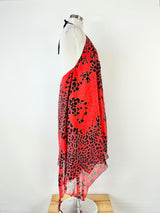 Belinda Fairbanks Red & Black Leopard Print Silk Strap Dress - AU8