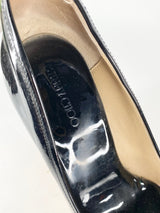 Jimmy Choo Black Patent Leather 'Papina' Peep Toe Wedges - EU39.5