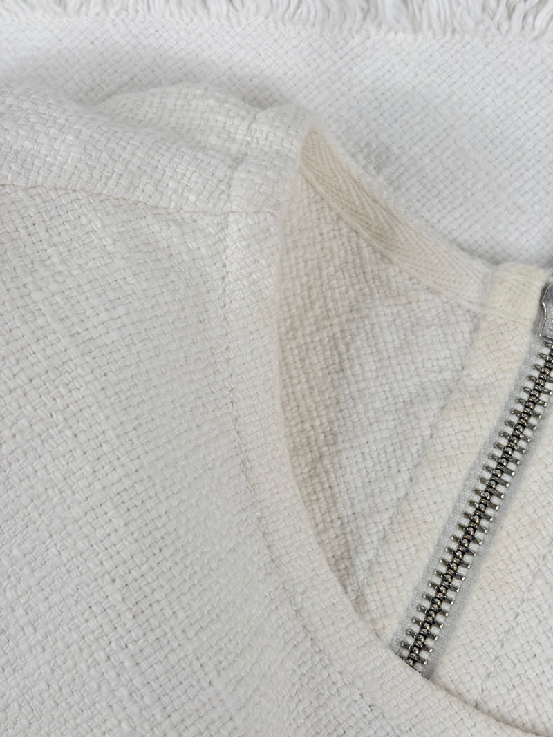 T by Alexander Wang Cream Textured Fringed-Hem Dress - AU10/12