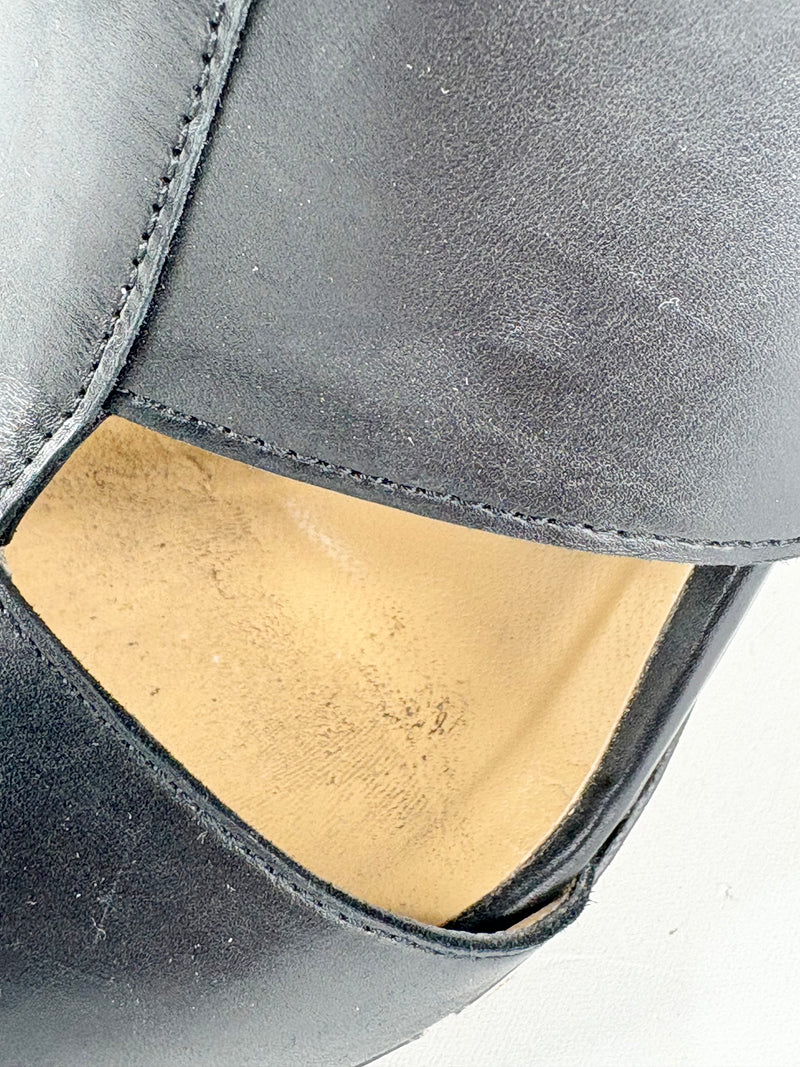Bianca Buccheri Smooth Black Leather Open-Toe Ankle Boots - EU40