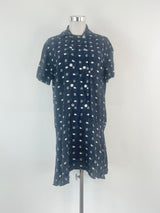 Stefanel Navy Blue & White Patterned Shift Dress - AU8/10