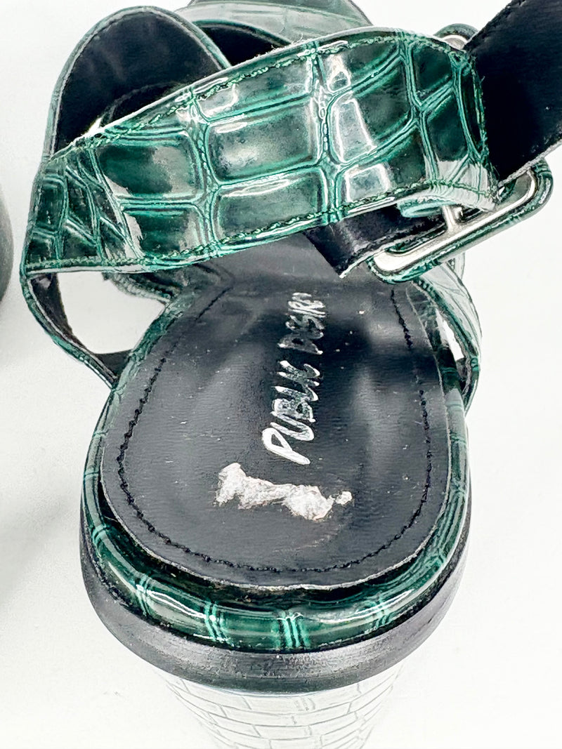 Public Desire Green-Croc 'Gracie' Platform Sandals - EU38