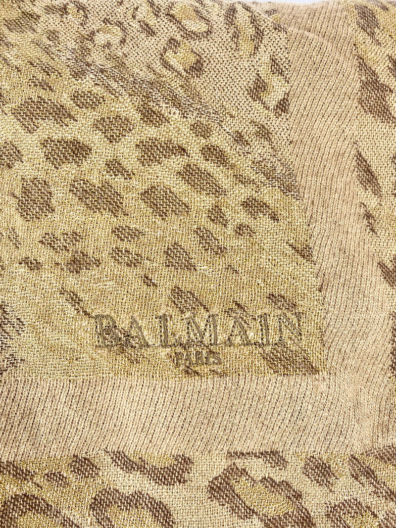 Vintage Balmain Leopard Patterned Wool Shawl