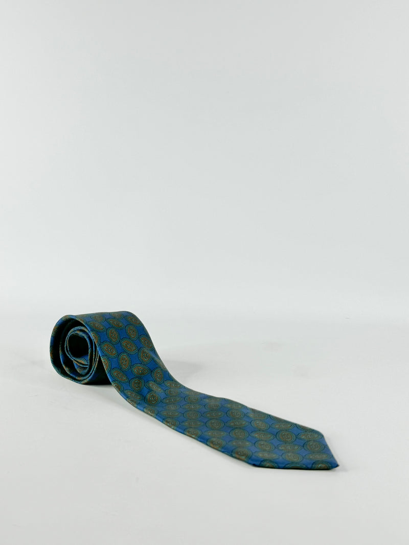 Vintage Balenciaga Blue Patterned Silk Tie