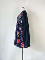 Sonia by Sonia Rykiel Navy Blue & Black Striped Floral Midi Dress - AU6/8