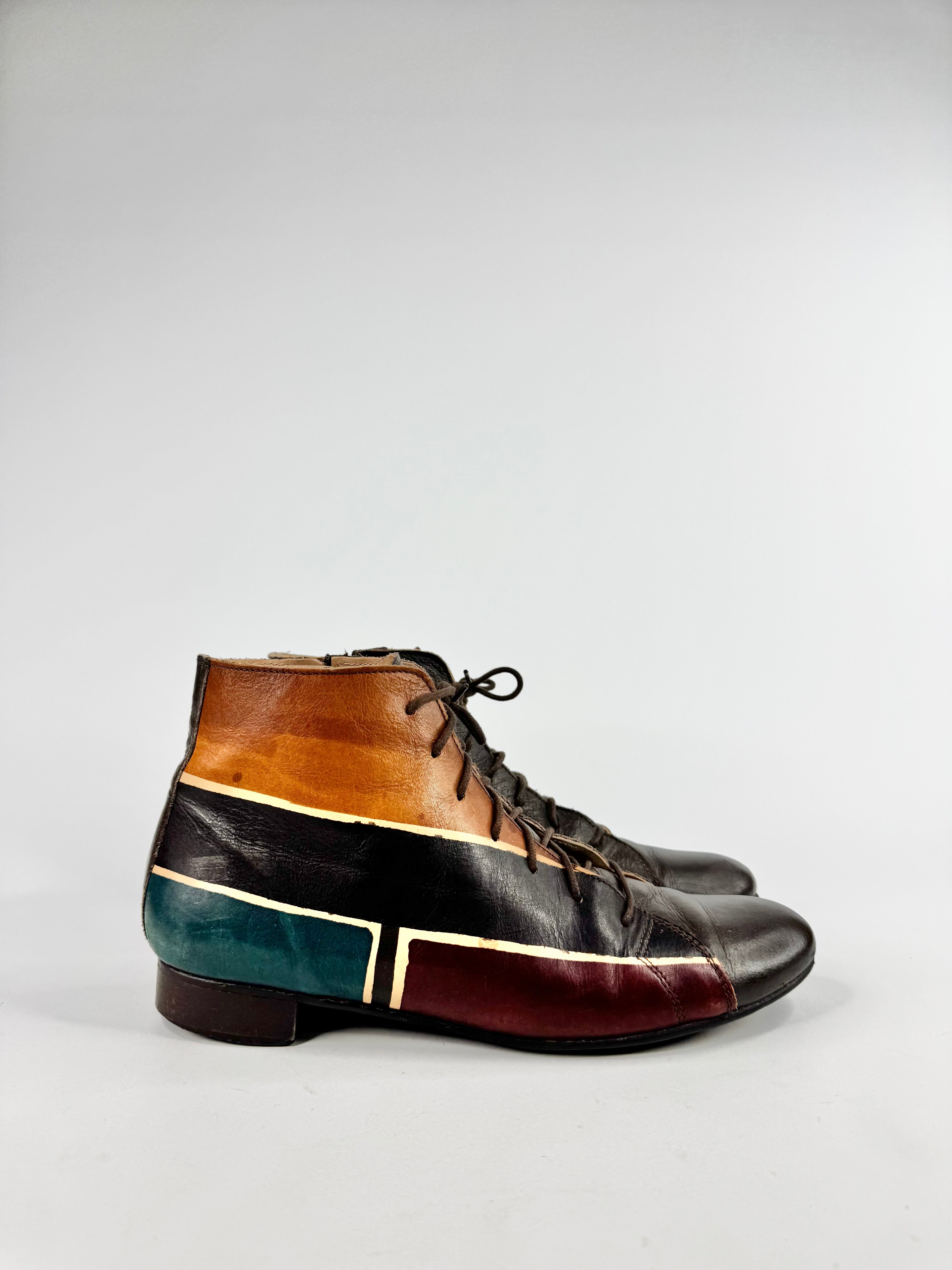 Vintage Lavorazione Artigiana Dark Brown Painted Leather Lace Up Shoes - EU40