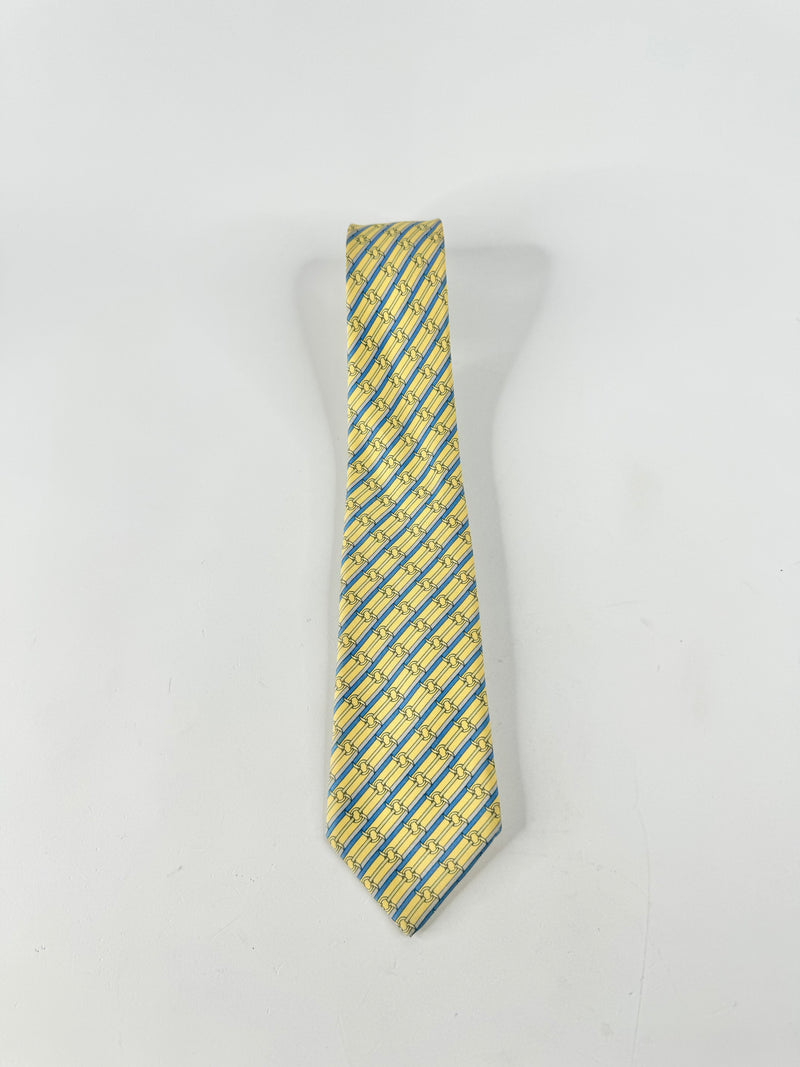 Vintage Hermes Butter Yellow & Blue Patterned Tie