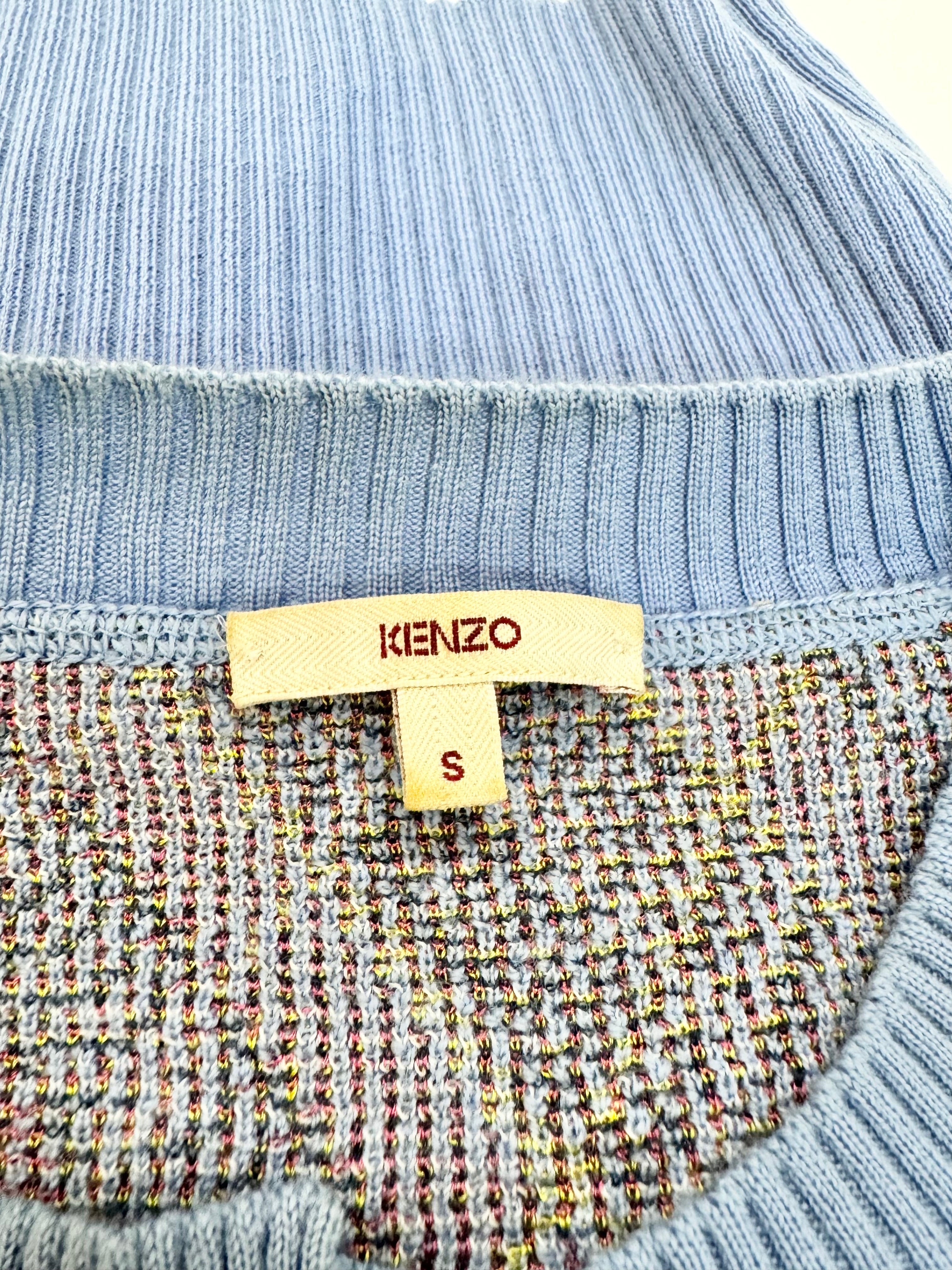 Kenzo Pale Blue Plaid Patterned Knit Cardigan - AU8