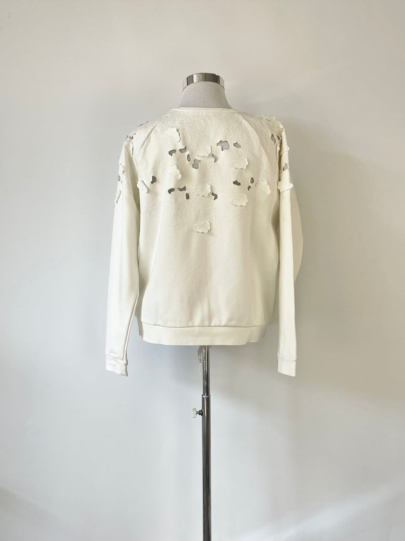 Tibi White Floral Motif Crew Neck Sweater - L