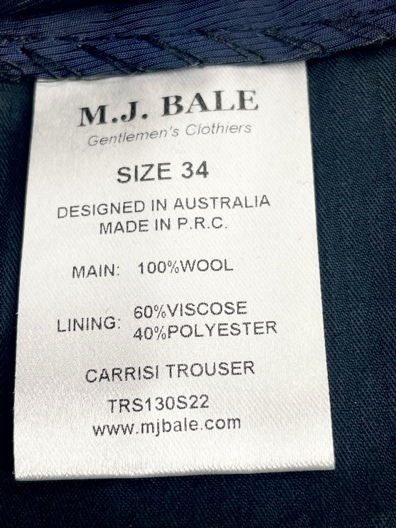 M.J. Bale Navy Striped Slim Fit 'Carrisi' Wool Trousers - W34