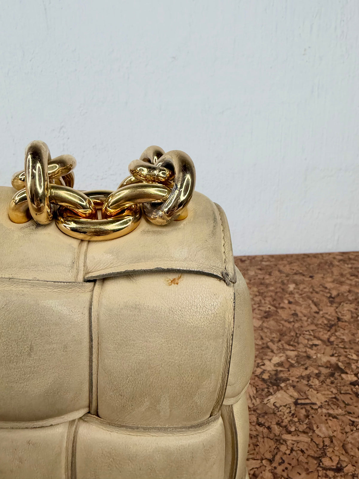 Bottega Veneta Chain Cassette Bag in Porridge & Gold