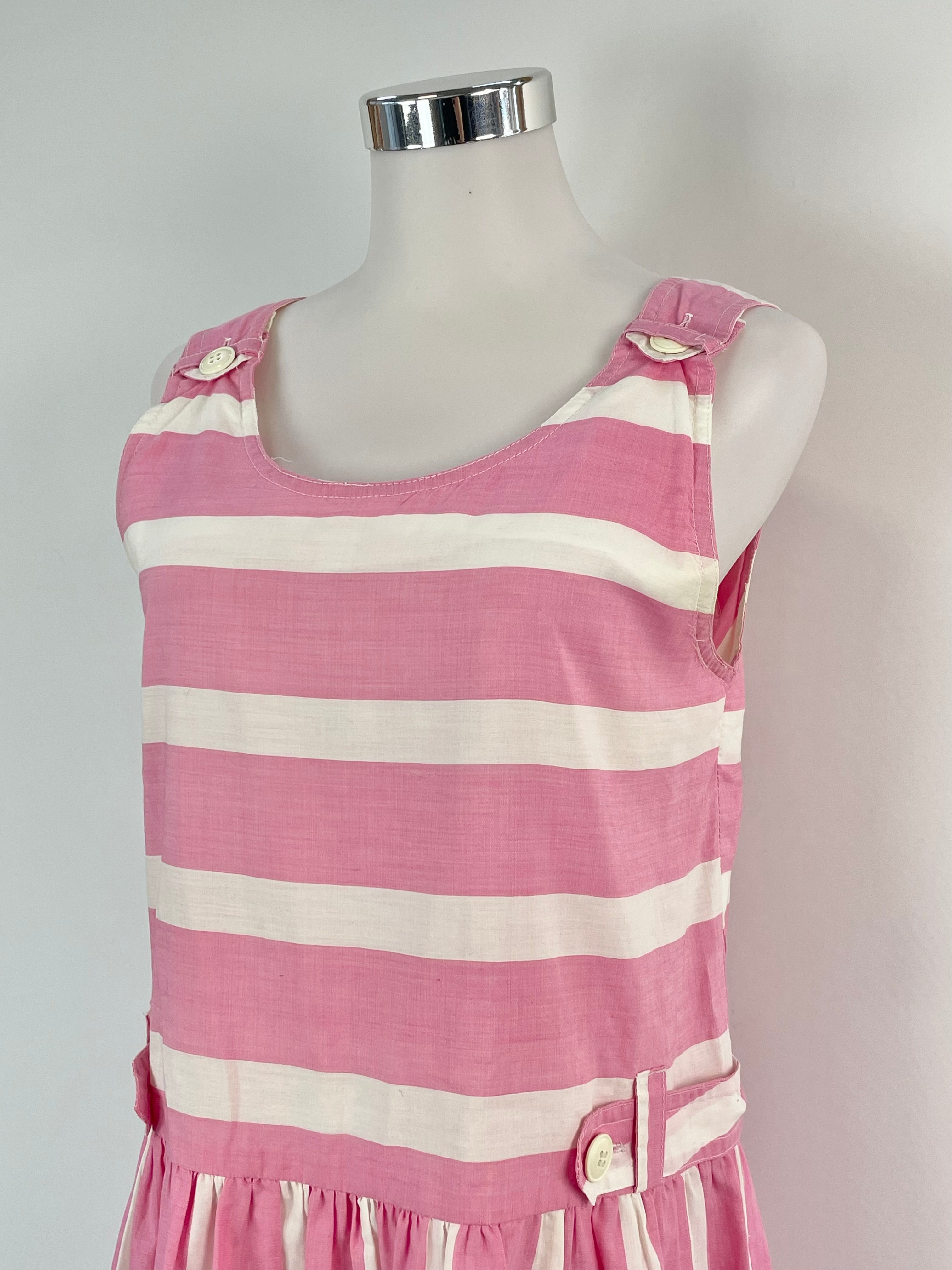 Vintage 70s Kenzo Pink & White Midi Dress - AU8/10