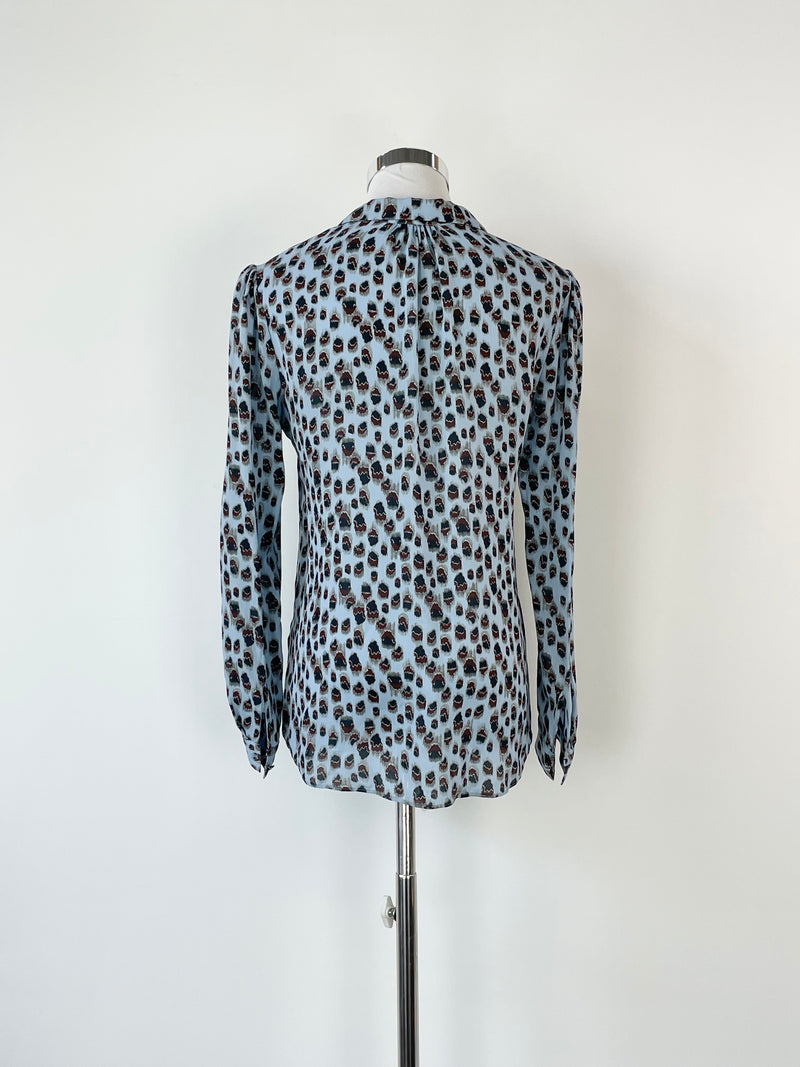 Reiss Sky Blue Patterned Silk Shirt - AU4/6