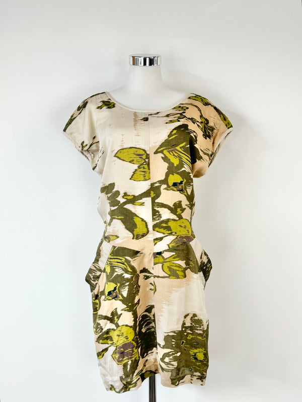 Bzr Bruuns Bazaar Green & Cream Cut Out Dress - AU10