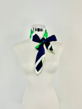 Oroton Navy & Green Square Silk Scarf