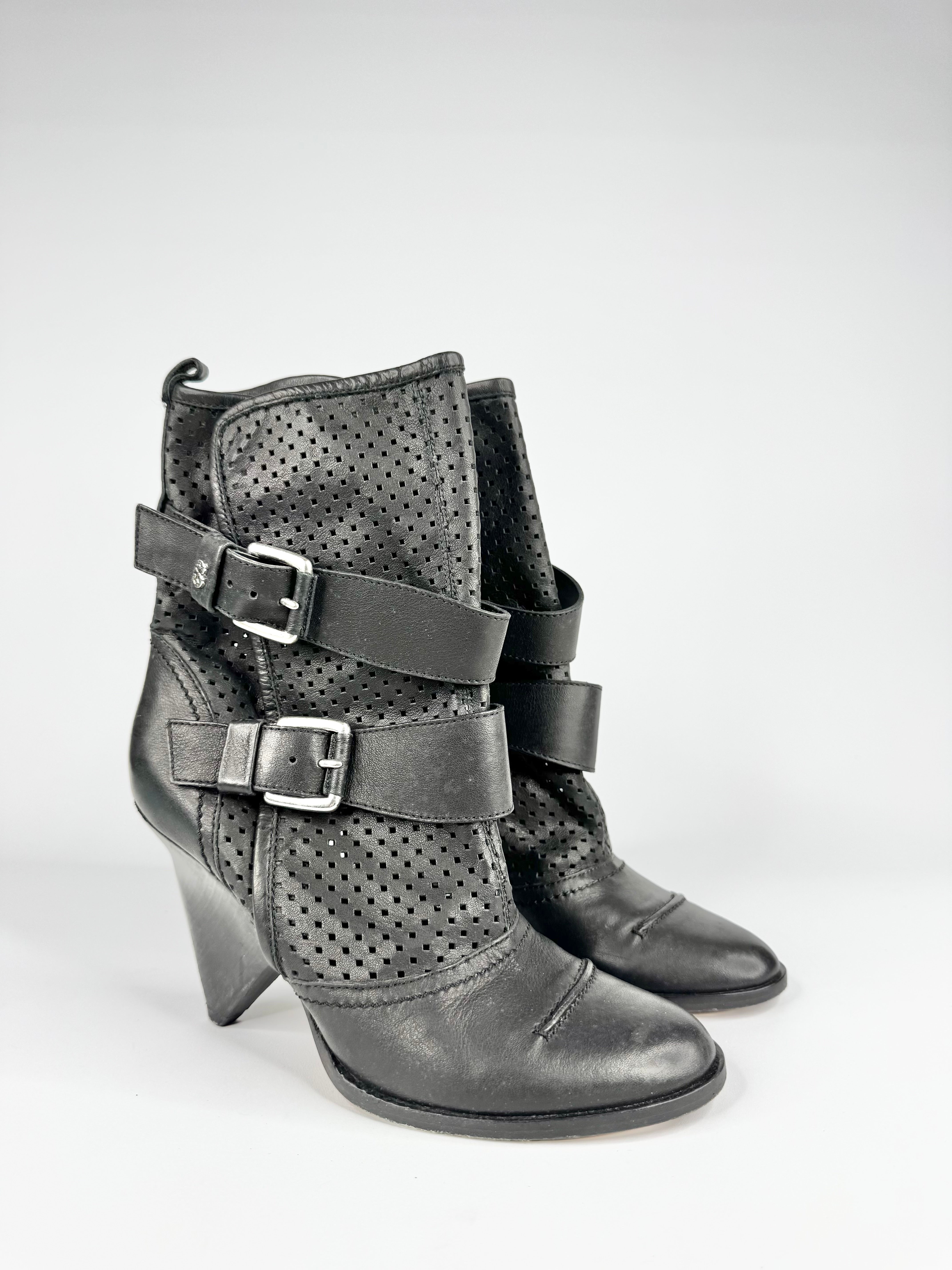 Escada Sport Black Perforated Leather Wedged Boots - EU36