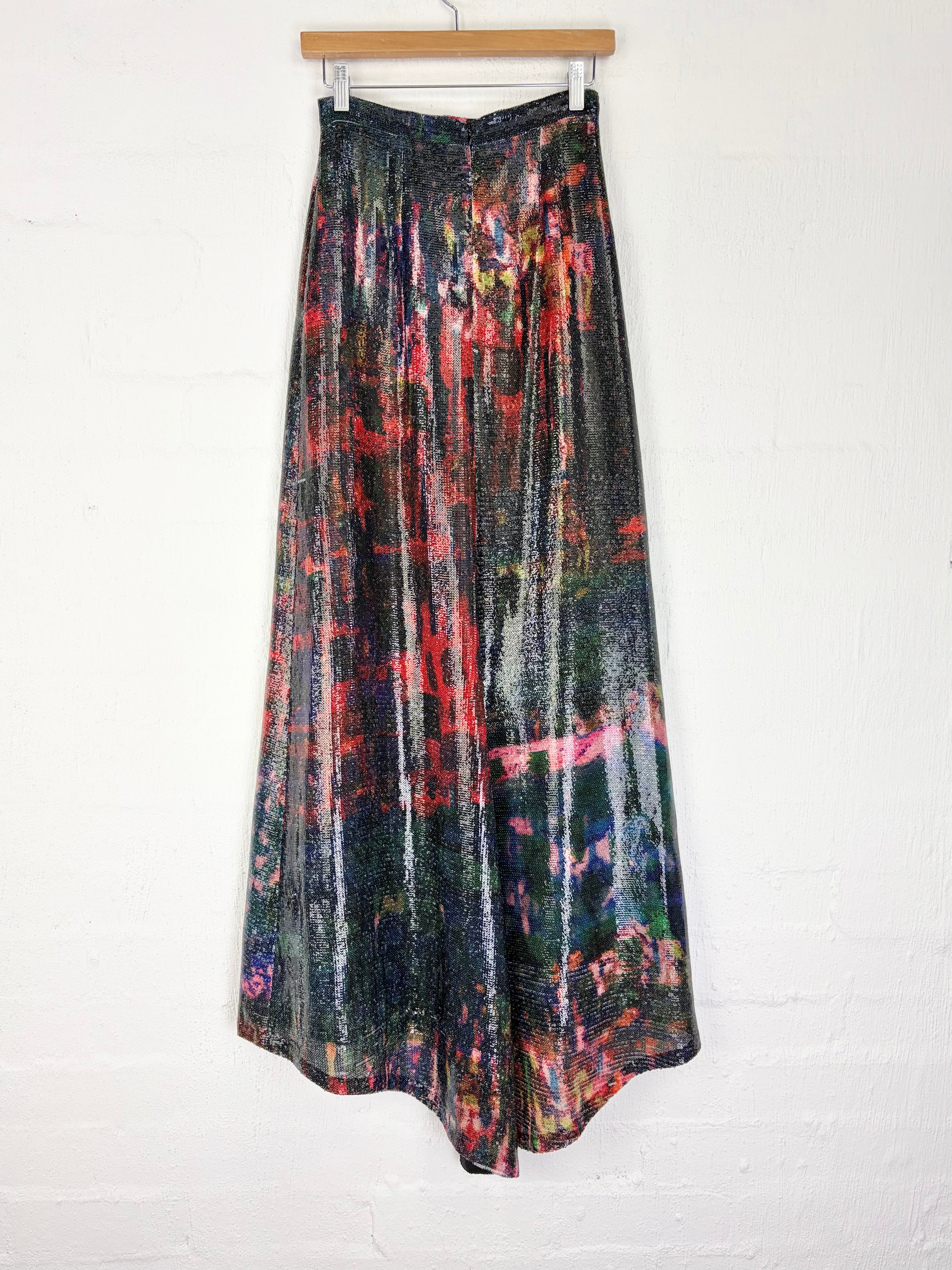 Erdem Dark Abstract Patterned Sequined Silk Maxi Skirt - AU8