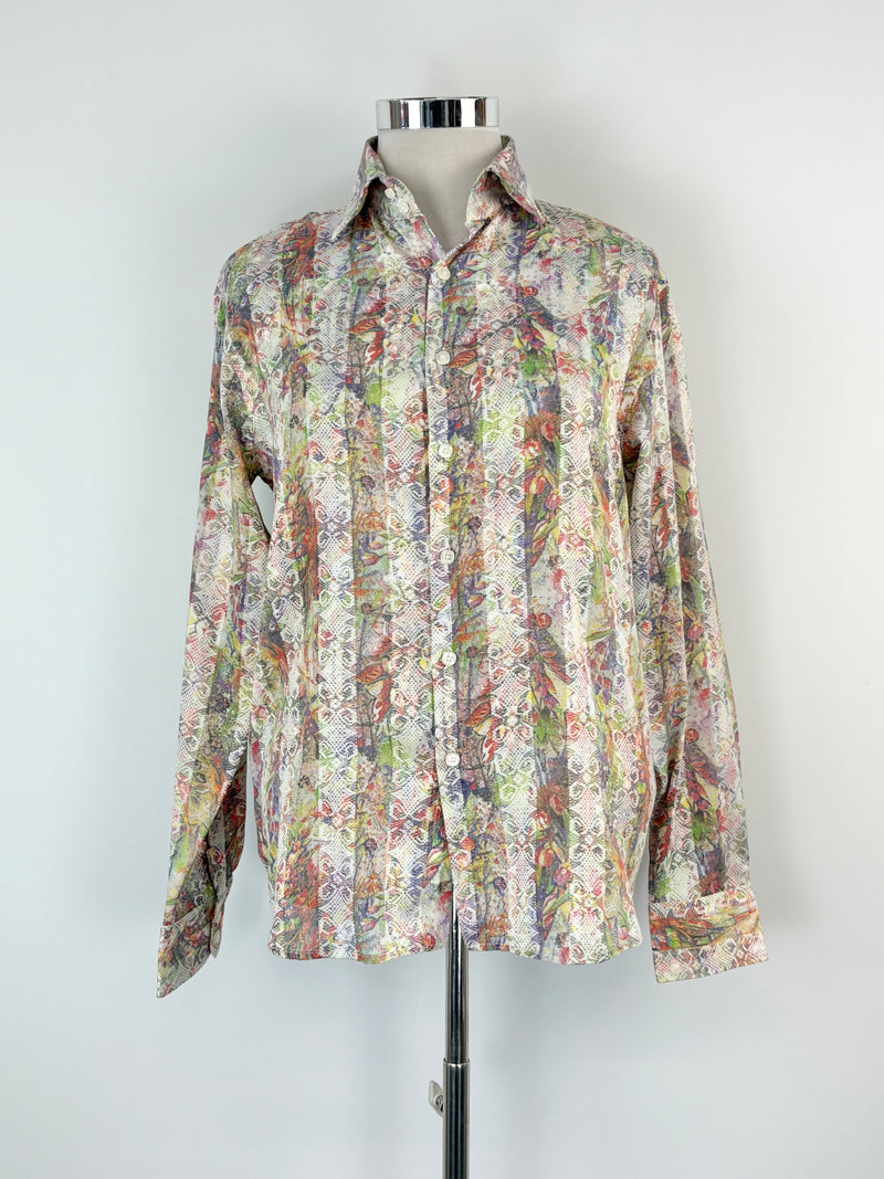 Monza Italy Sheer Floral Print Shirt - L