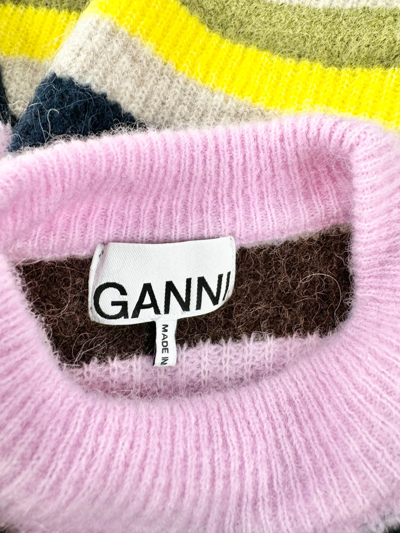 Ganni Multicolour Puff Sleeve Striped Jumper - AU6/8