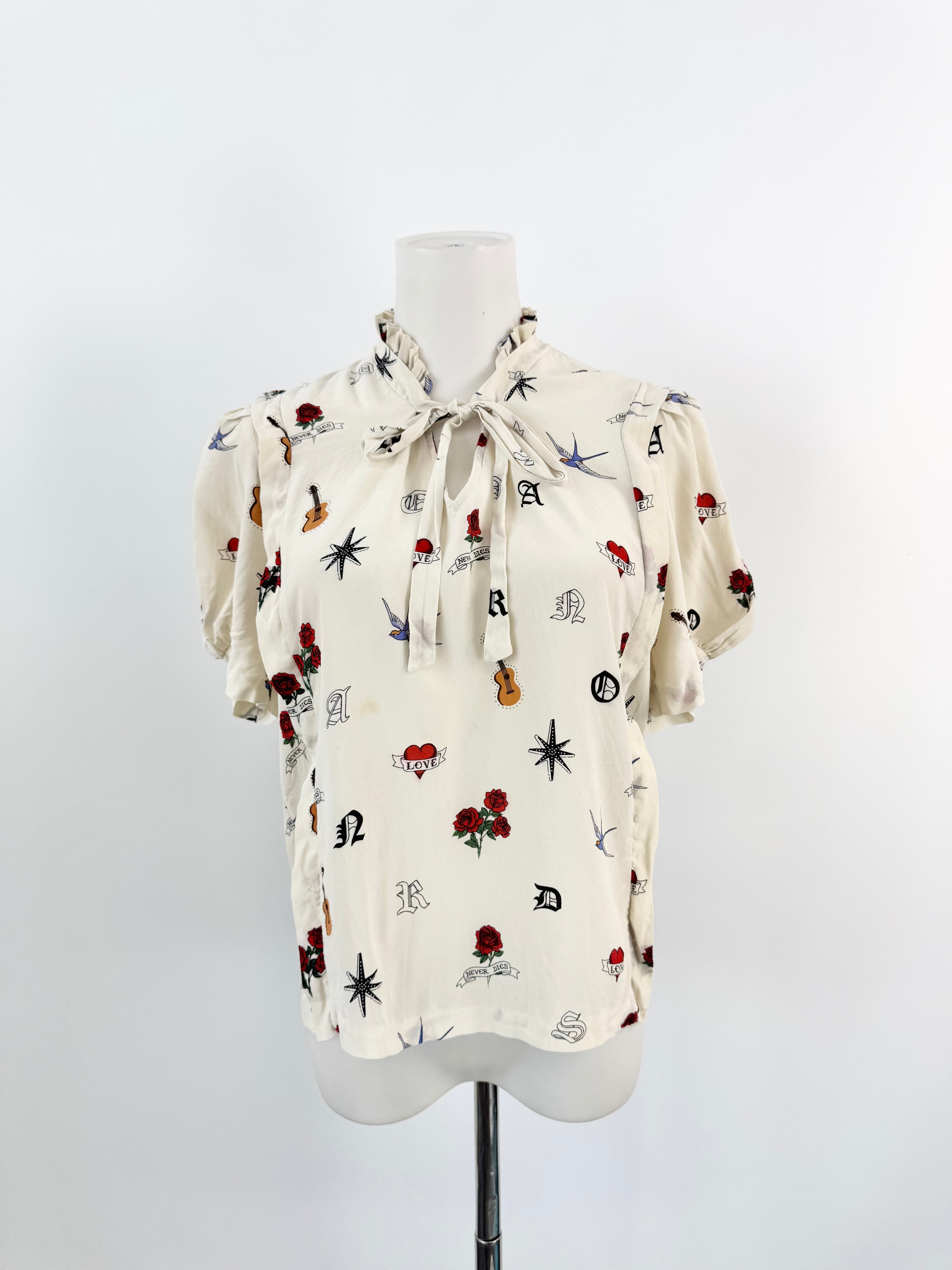 Sandro Silk Tattoo Print Top - AU8/10