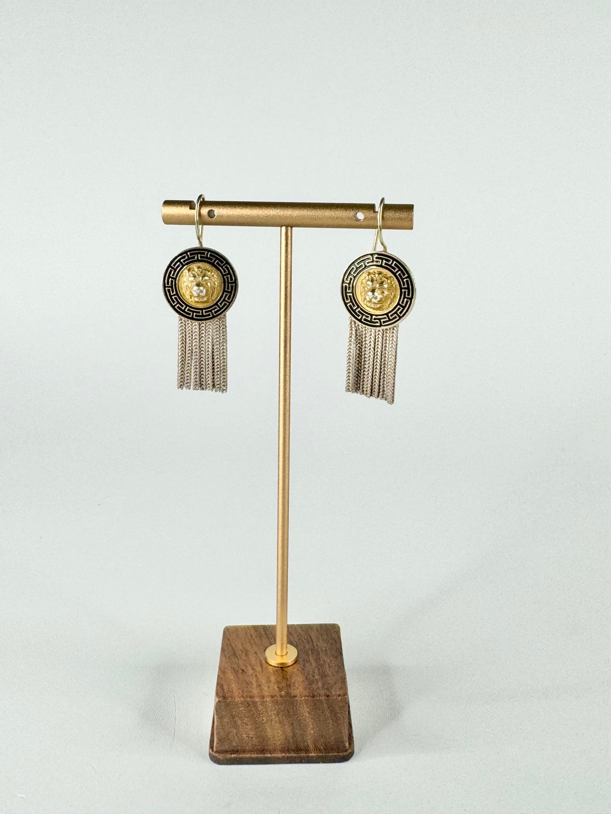Silver Lion Medallion Drop Earrings