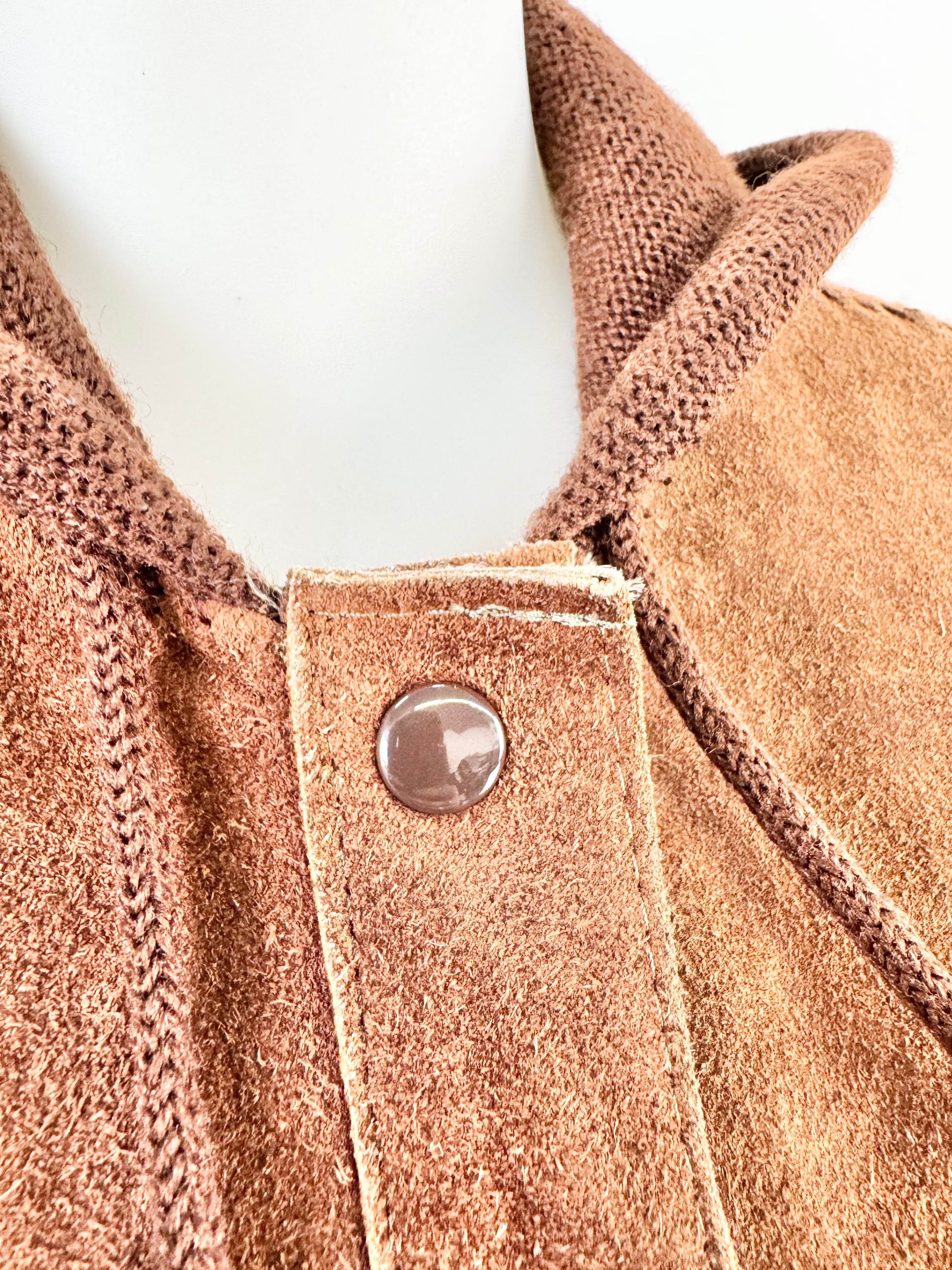 Vintage Suede & Knit Hooded Whipstitch Tan Coat - AU8/10
