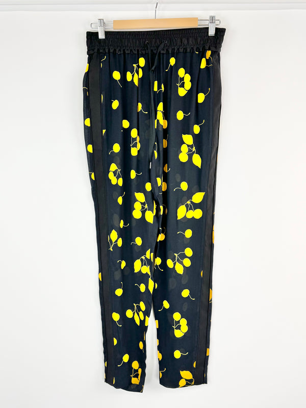 3:1 Philip Lim Black & Orange Cherry Patterned Sheer Slacks - AU8/10