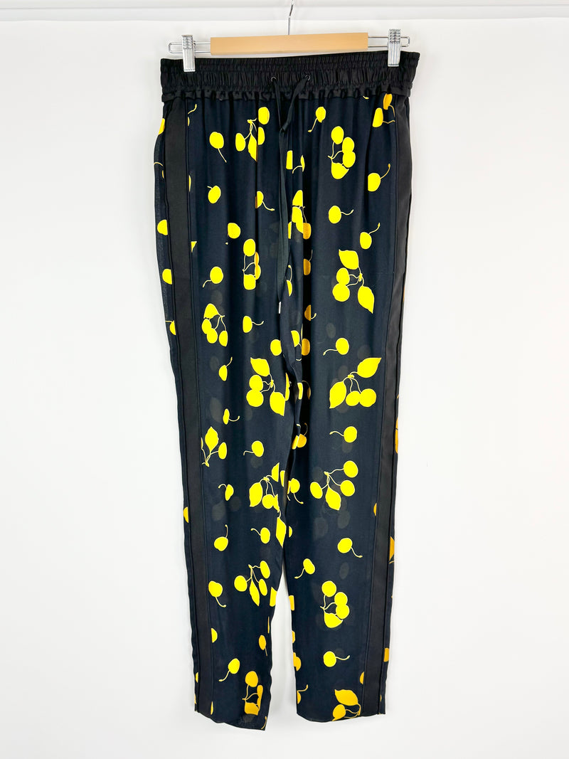 3:1 Philip Lim Black & Orange Cherry Patterned Sheer Slacks - AU8/10