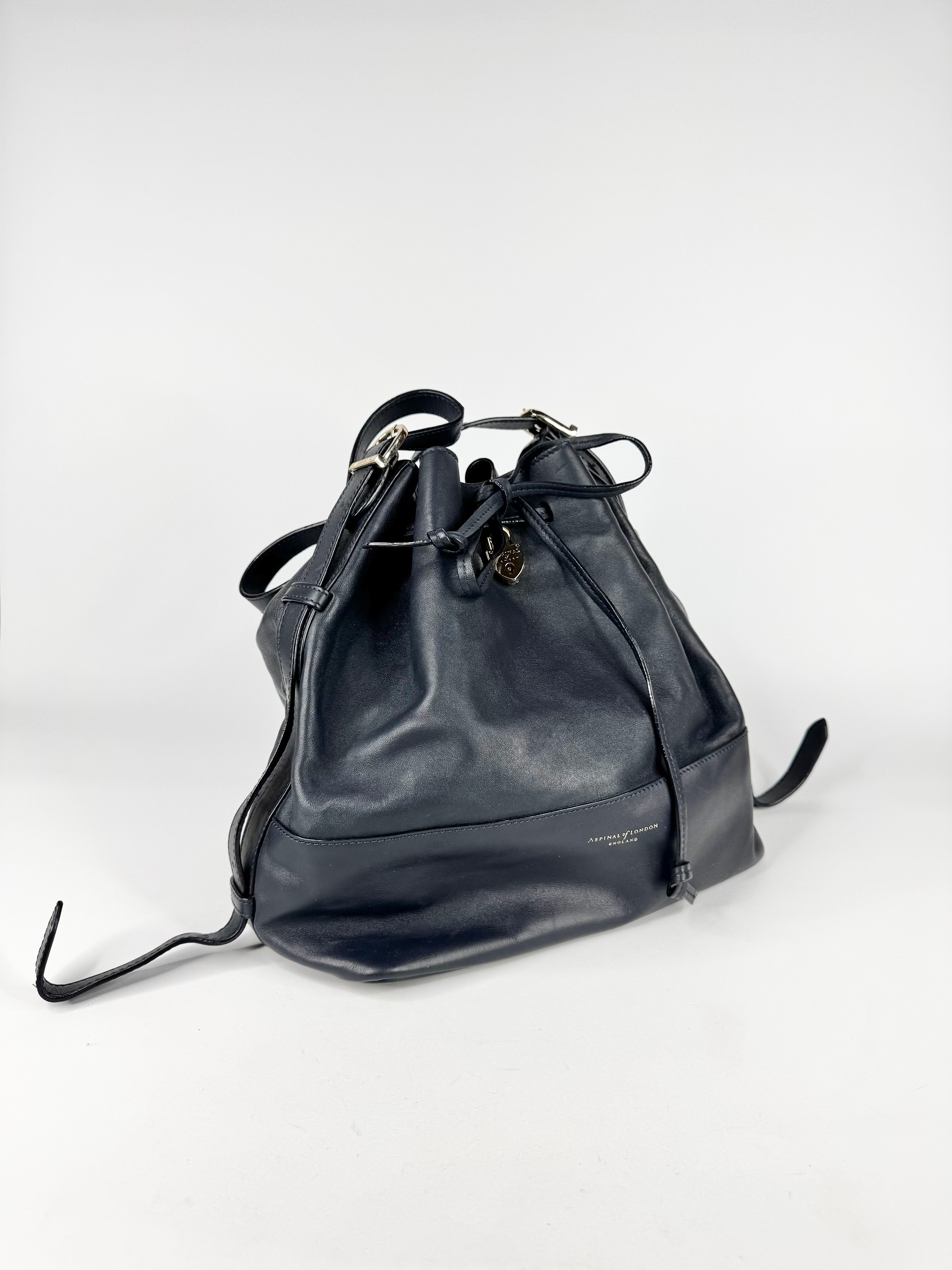 Aspinal of London Navy Blue Drawstring Handbag